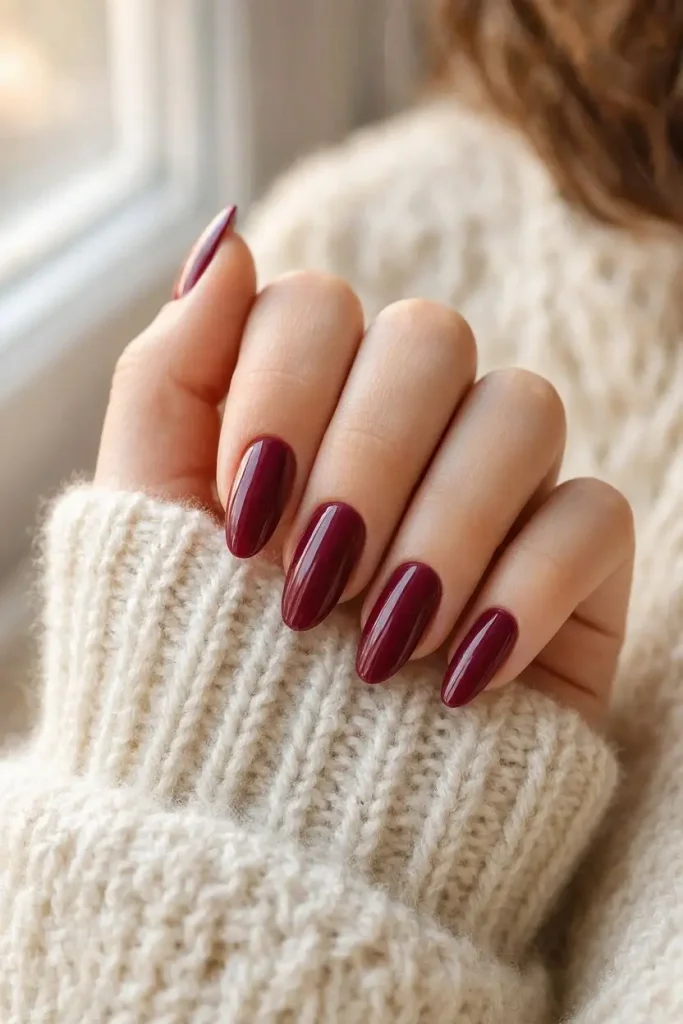 Glossy Wine Almond Classic Burgundy Fall Nail