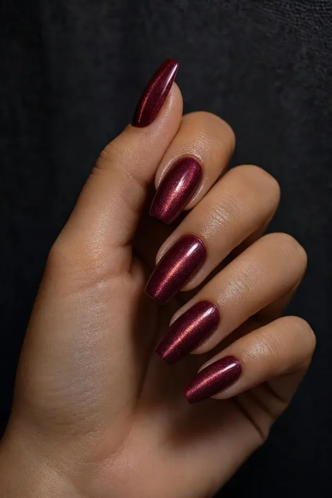 Burgundy Velvet Cat-Eye Nails